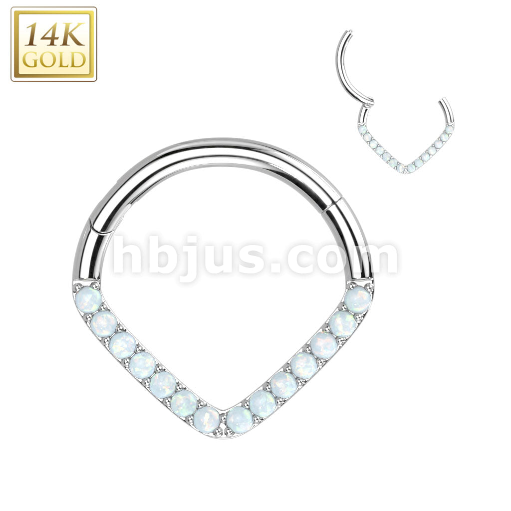 14KT  Gold 14K Gold Hinged Segment Hoop Ring with Single Line CZ Paved... - Image 2