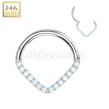 14KT  Gold 14K Gold Hinged Segment Hoop Ring with Single Line CZ Paved... - Image 2