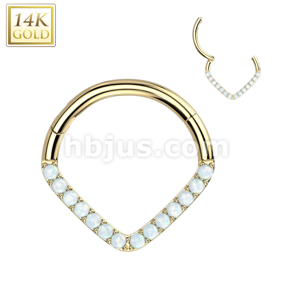 14KT  Gold 14K Gold Hinged Segment Hoop Ring with Single Line CZ Paved... - Image 4
