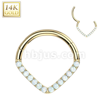 14KT  Gold 14K Gold Hinged Segment Hoop Ring with Single Line CZ Paved... - Image 4