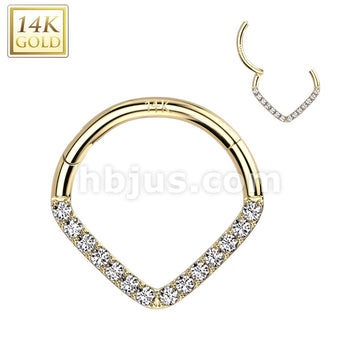 14KT  Gold 14K Gold Hinged Segment Hoop Ring with Single Line CZ Paved... - Image 5