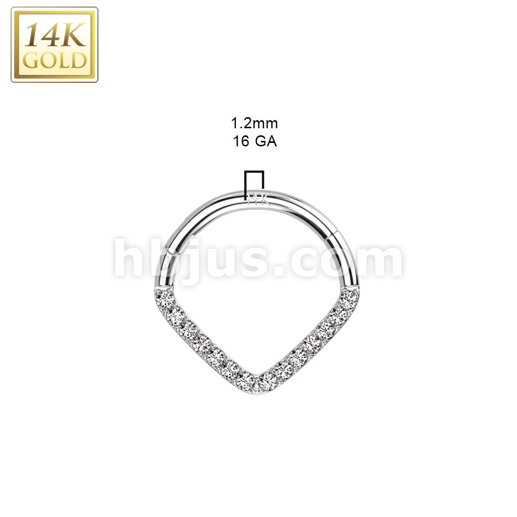 14KT  Gold 14K Gold Hinged Segment Hoop Ring with Single Line CZ Paved... - Image 6