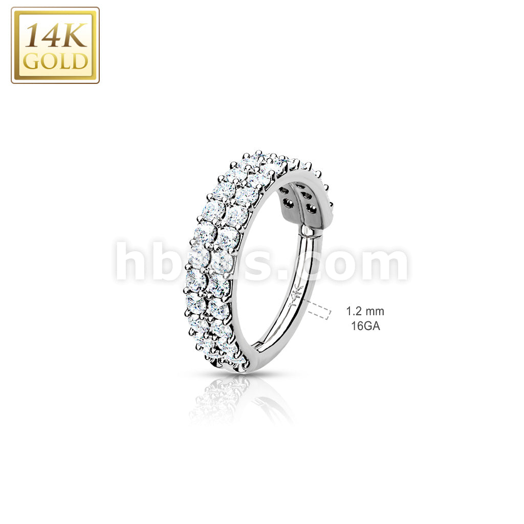 14KT  Gold 14K Gold Hinged Segment Hoop Ring with Double Line Paved CZ - Image 5