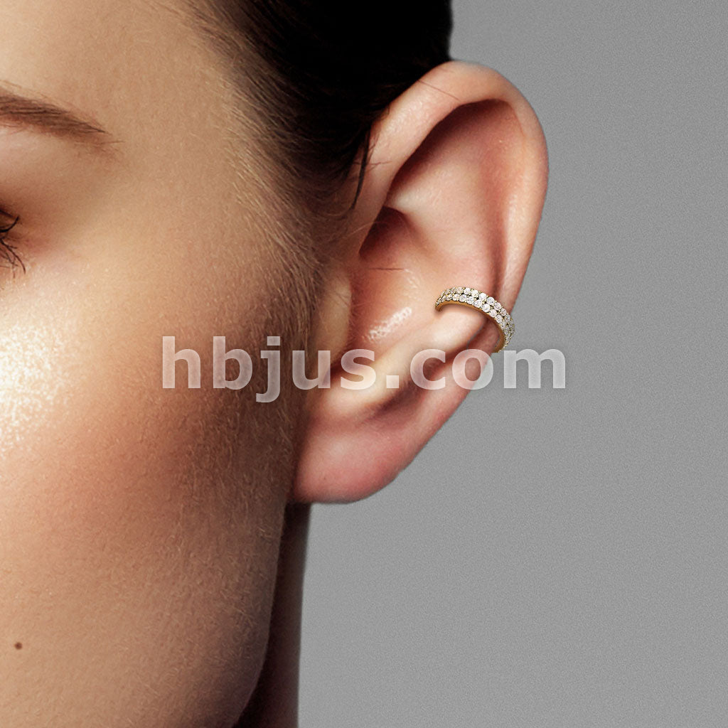 14KT  Gold 14K Gold Hinged Segment Hoop Ring with Double Line Paved CZ - Image 6