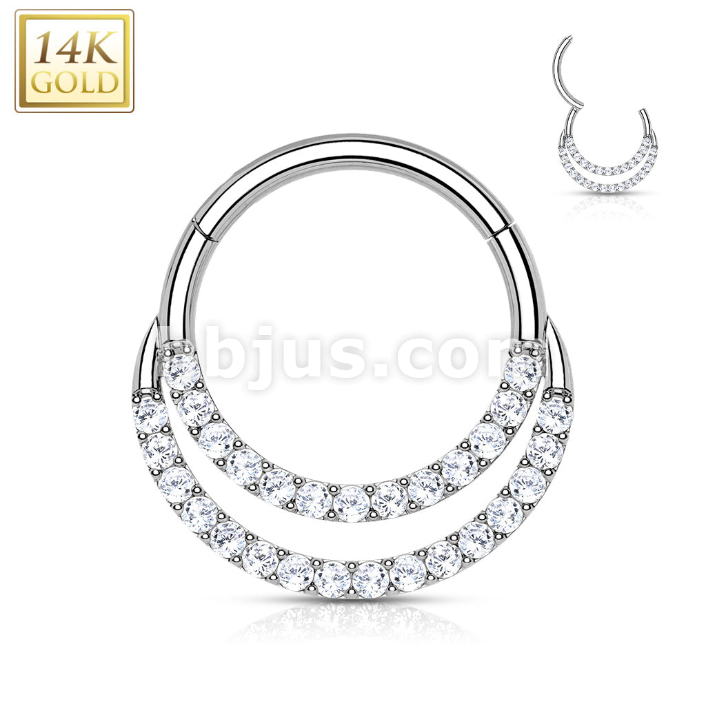 14KT  Gold 14K Gold Hinged Segment Hoop Ring with Front Facing Double... - Image 3