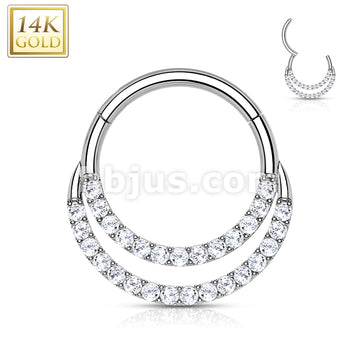 14KT  Gold 14K Gold Hinged Segment Hoop Ring with Front Facing Double... - Image 3