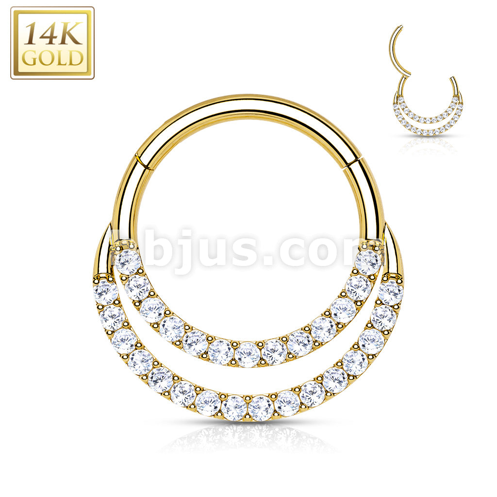 14KT  Gold 14K Gold Hinged Segment Hoop Ring with Front Facing Double... - Image 4