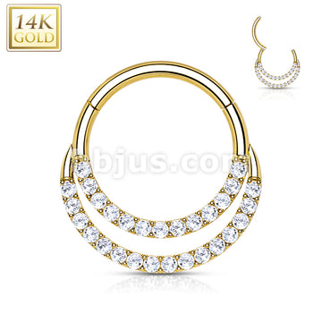14KT  Gold 14K Gold Hinged Segment Hoop Ring with Front Facing Double... - Image 4