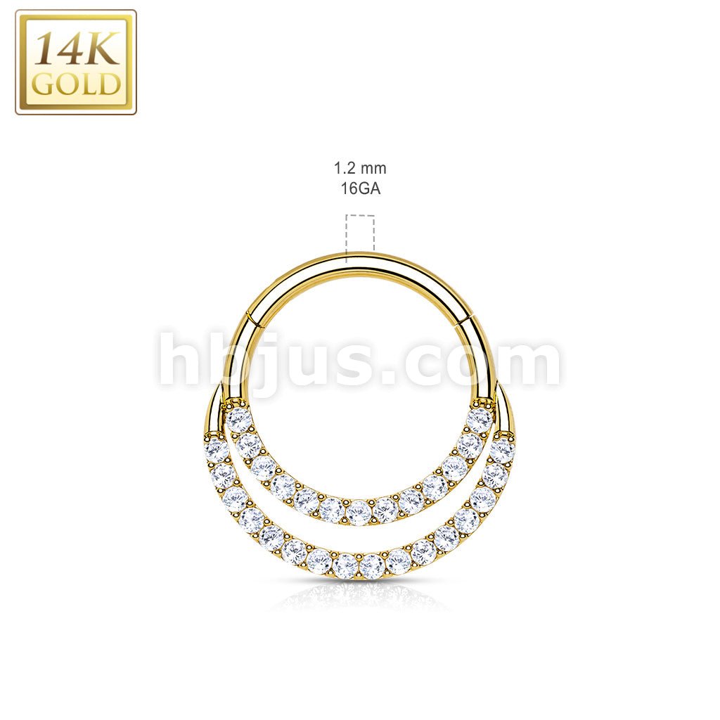 14KT  Gold 14K Gold Hinged Segment Hoop Ring with Front Facing Double... - Image 5