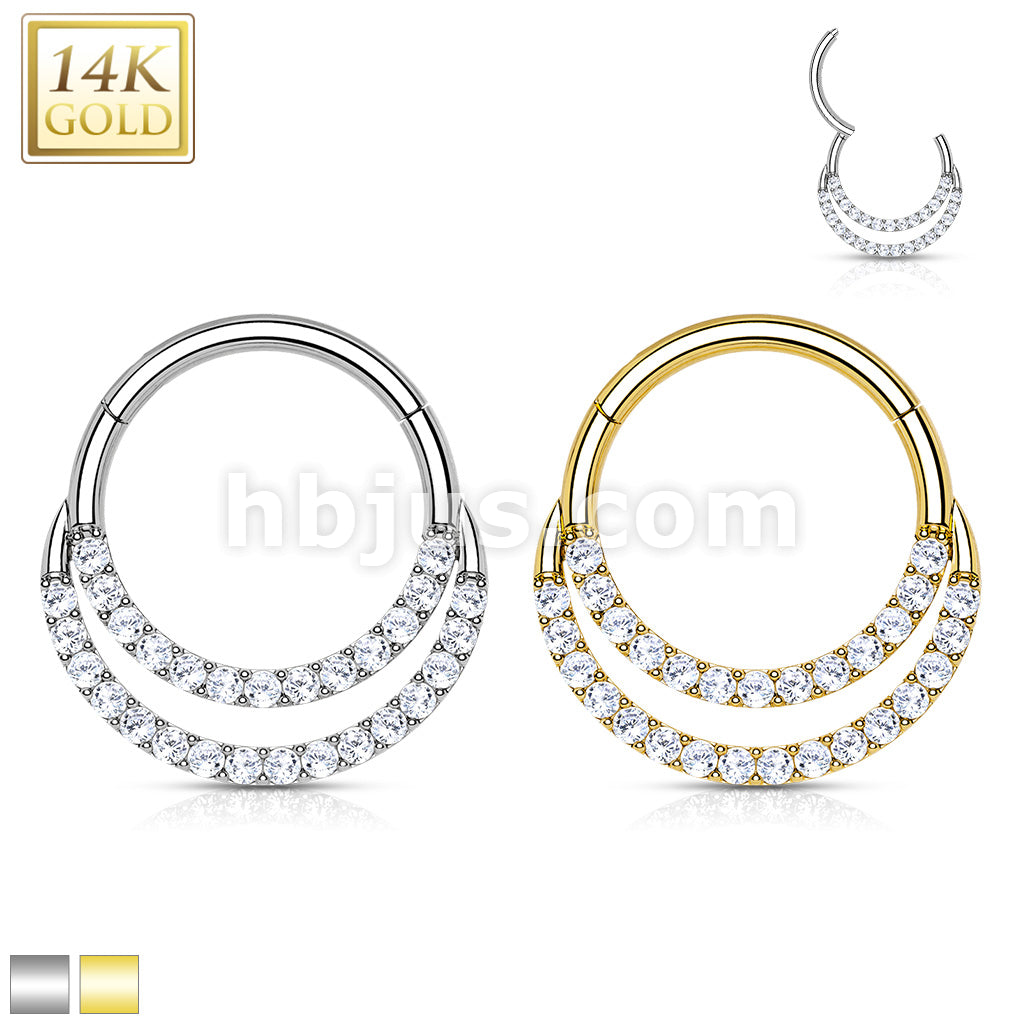 14KT  Gold 14K Gold Hinged Segment Hoop Ring with Front Facing Double... - Image 2