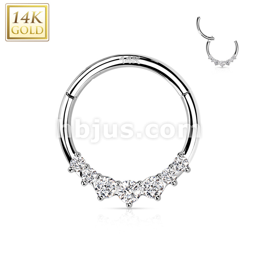 14K Gold Front Facing 7 Opal or 7 CZ Hinged Segment Hoop Ring - Image 4