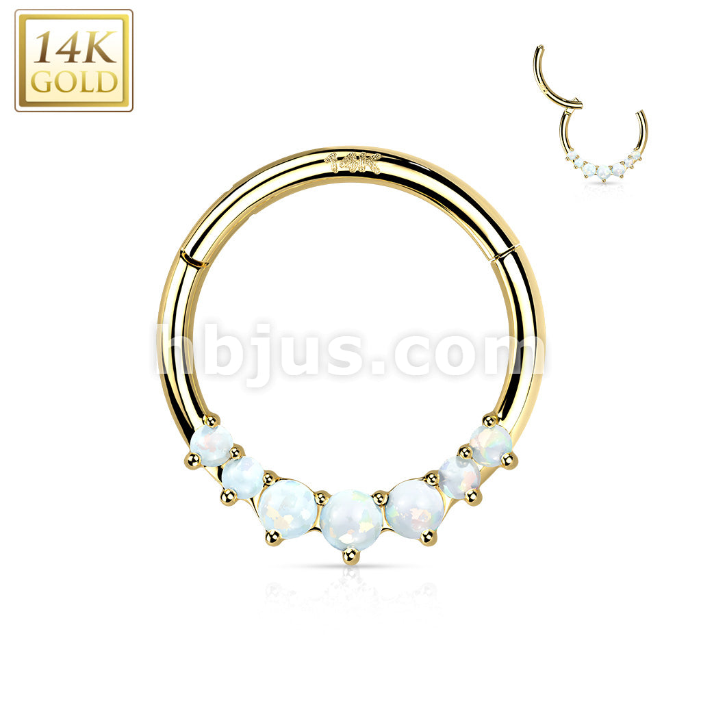 14K Gold Front Facing 7 Opal or 7 CZ Hinged Segment Hoop Ring - Image 5