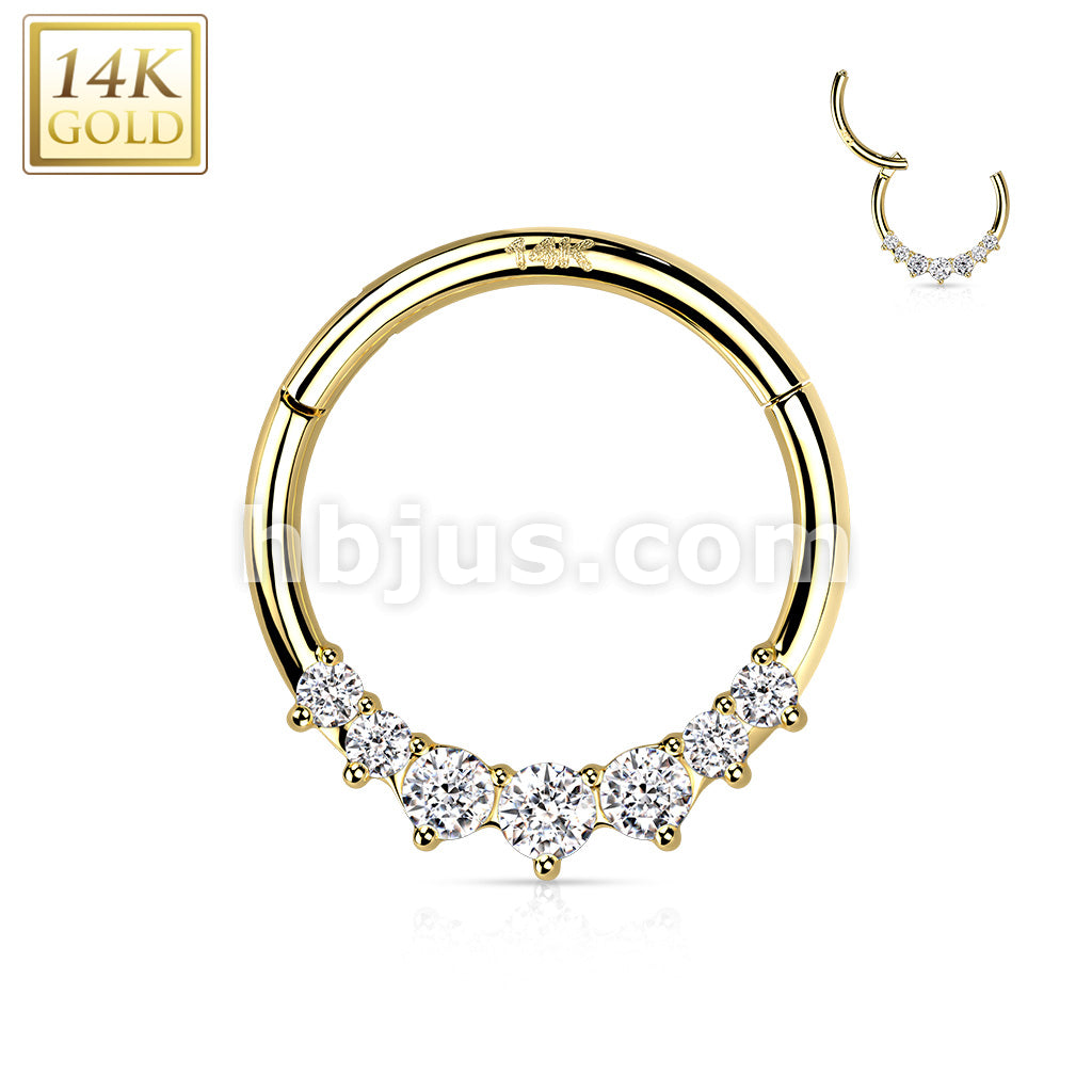 14KT  Gold 14K Gold Front Facing 7 Opal or 7 CZ Hinged Segment Hoop Ring - Image 6