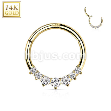 14KT  Gold 14K Gold Front Facing 7 Opal or 7 CZ Hinged Segment Hoop Ring - Image 6
