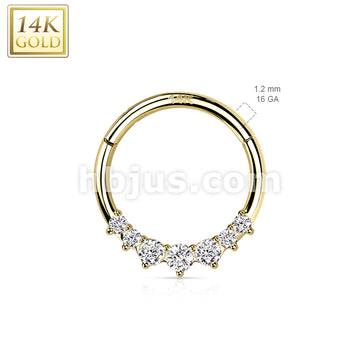 14K Gold Front Facing 7 Opal or 7 CZ Hinged Segment Hoop Ring - Image 7