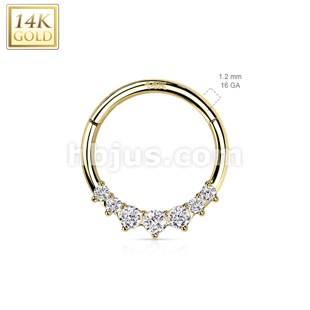 14KT  Gold 14K Gold Front Facing 7 Opal or 7 CZ Hinged Segment Hoop Ring - Image 7