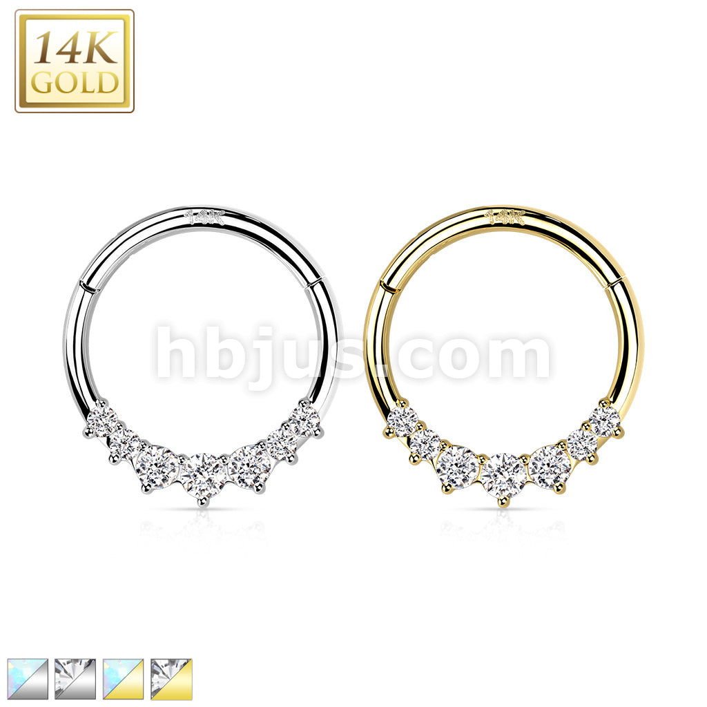 14KT  Gold 14K Gold Front Facing 7 Opal or 7 CZ Hinged Segment Hoop Ring - Image 2