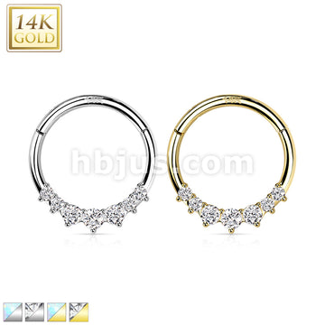 14KT  Gold 14K Gold Front Facing 7 Opal or 7 CZ Hinged Segment Hoop Ring - Image 2