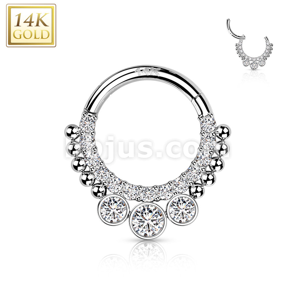 14KT  Gold 14K Gold Hinged Segment Hoop Rings with CNC Set CZ Paved... - Image 3