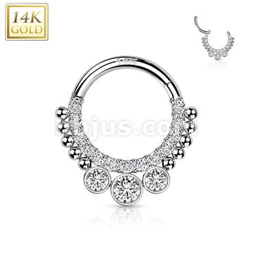 14KT  Gold 14K Gold Hinged Segment Hoop Rings with CNC Set CZ Paved... - Image 3