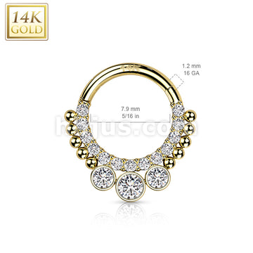 14KT  Gold 14K Gold Hinged Segment Hoop Rings with CNC Set CZ Paved... - Image 5