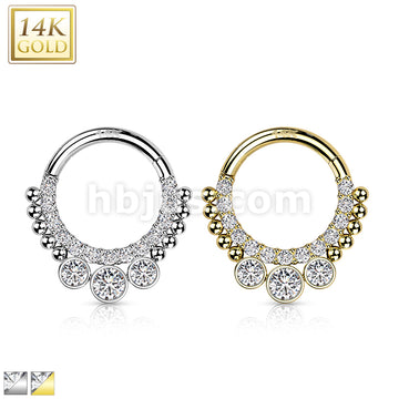 14KT  Gold 14K Gold Hinged Segment Hoop Rings with CNC Set CZ Paved... - Image 2