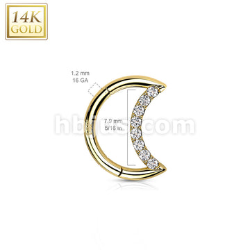 14K Gold Hinged Segment Hoop Ring With Opal or CZ Paved Crescent - Image 7