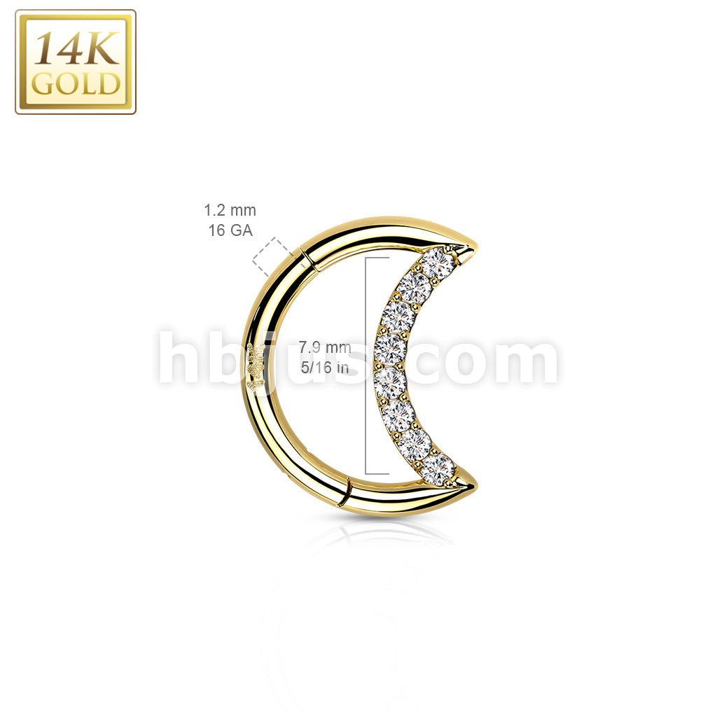 14KT  Gold 14K Gold Hinged Segment Hoop Ring With Opal or CZ Paved Crescent - Image 7