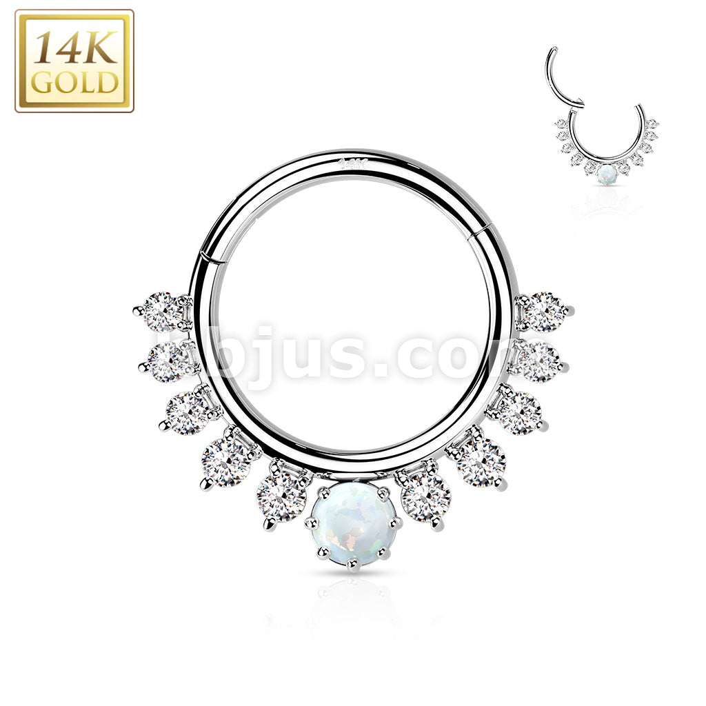 14KT  Gold 14K Gold Hinged Segment Hoop Ring with Front Facing Single... - Image 3