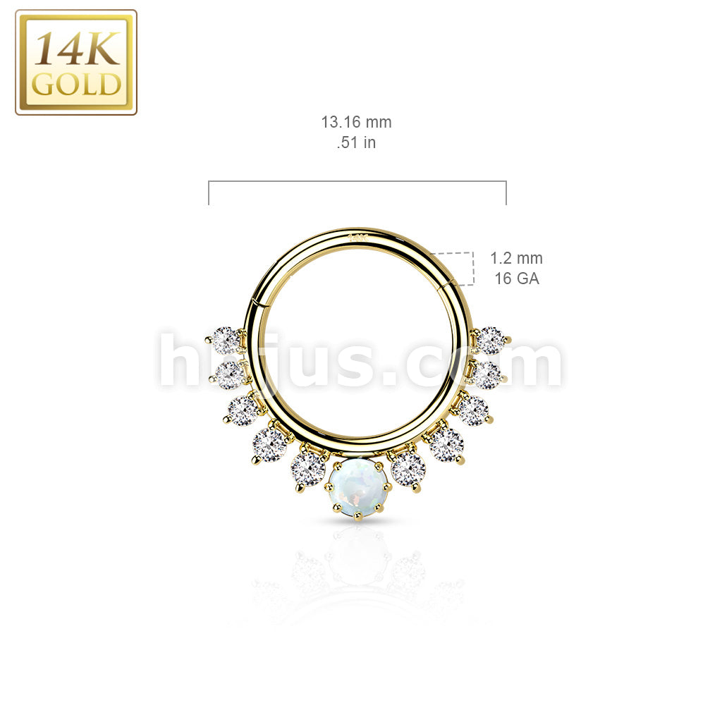14KT  Gold 14K Gold Hinged Segment Hoop Ring with Front Facing Single... - Image 5