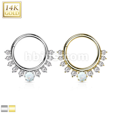 14KT  Gold 14K Gold Hinged Segment Hoop Ring with Front Facing Single... - Image 2