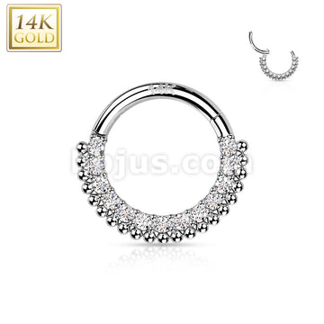 14KT  Gold 14K Gold Hinged Segment Hoop Rings with Lined CZ and Balls - Image 3