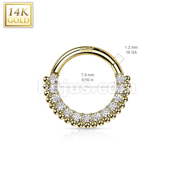 14KT  Gold 14K Gold Hinged Segment Hoop Rings with Lined CZ and Balls - Image 5
