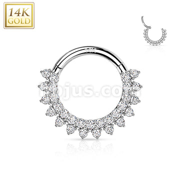 14KT  Gold 14K Gold Hinged Segment Hoop Rings with Forward Facing... - Image 3