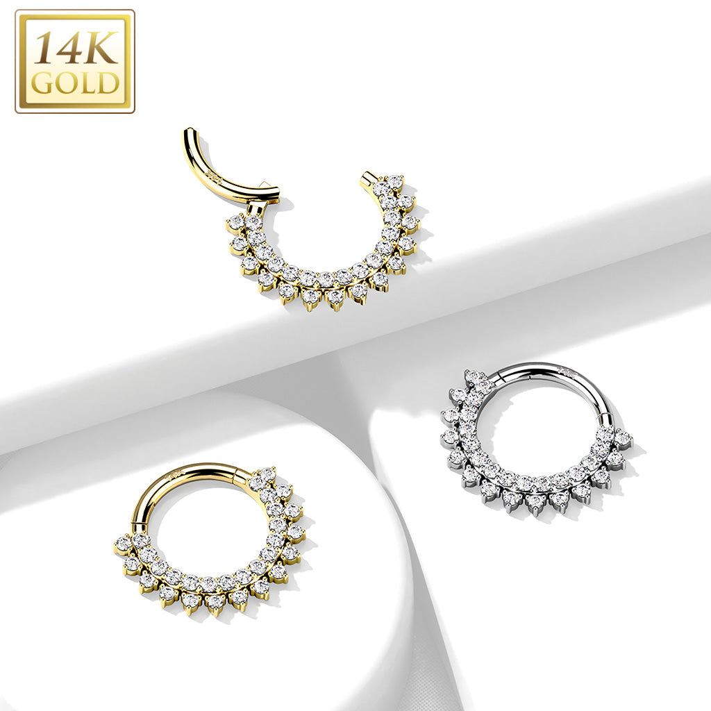 14KT Gold 14K Gold Hinged Segment Hoop Rings with Forward Facing...