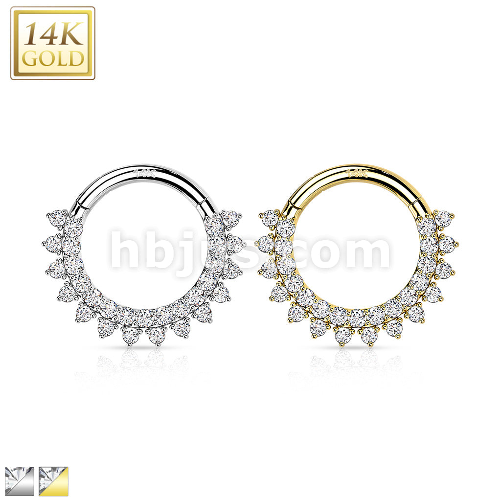 14KT  Gold 14K Gold Hinged Segment Hoop Rings with Forward Facing... - Image 2
