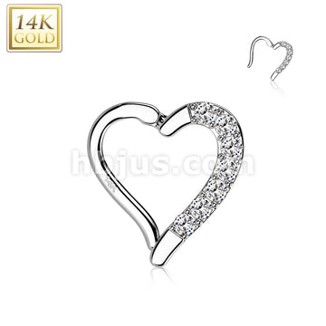 14KT  Gold 14K Gold CZ Paved Heart Hinge Hoops - Image 3
