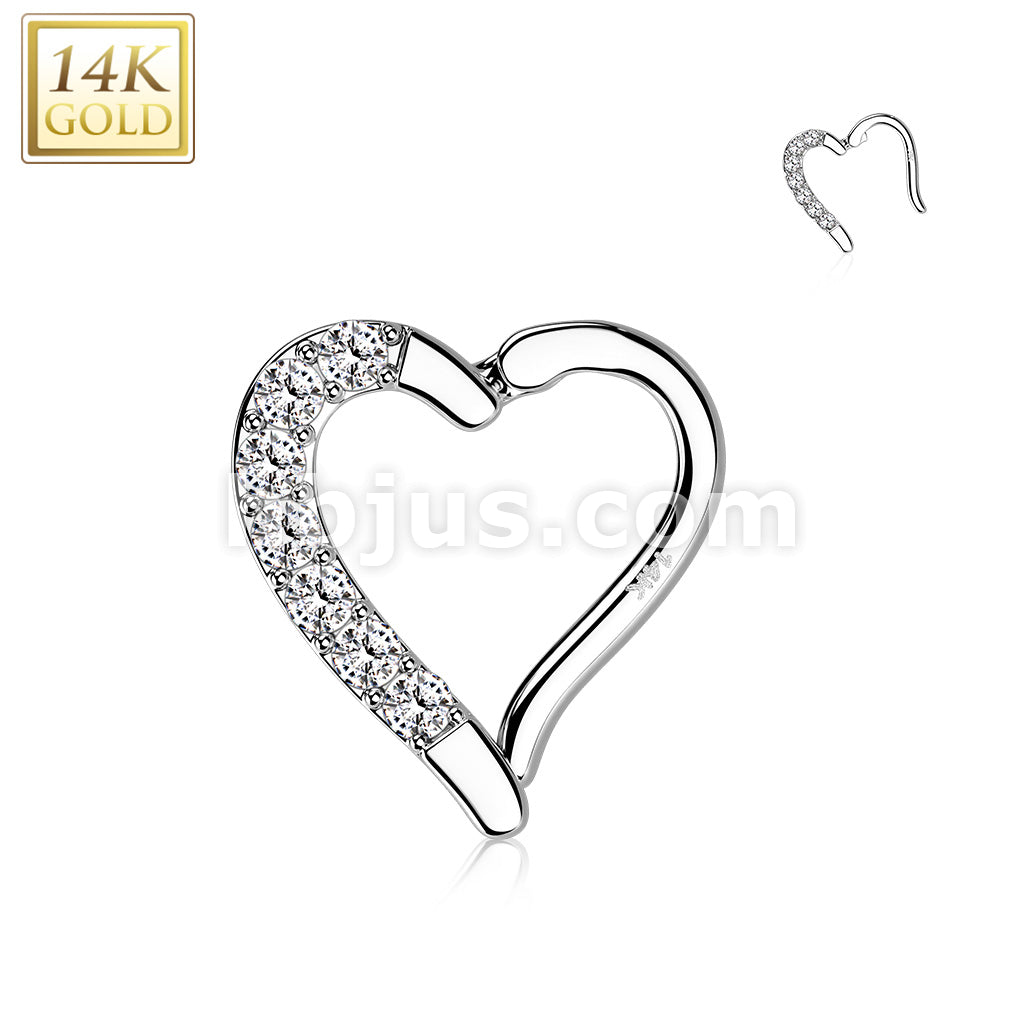 14K Gold CZ Paved Heart Hinge Hoops - Image 5
