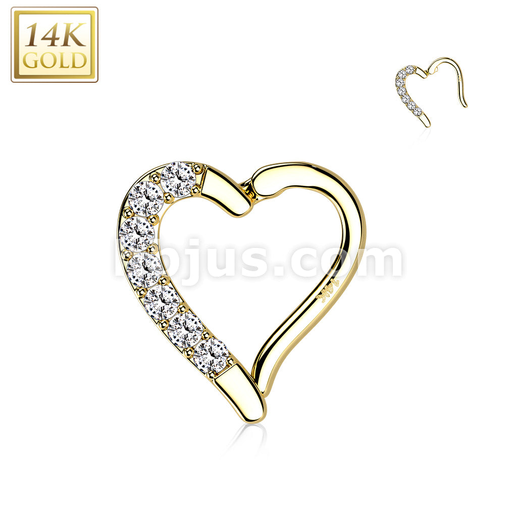 14KT  Gold 14K Gold CZ Paved Heart Hinge Hoops - Image 6