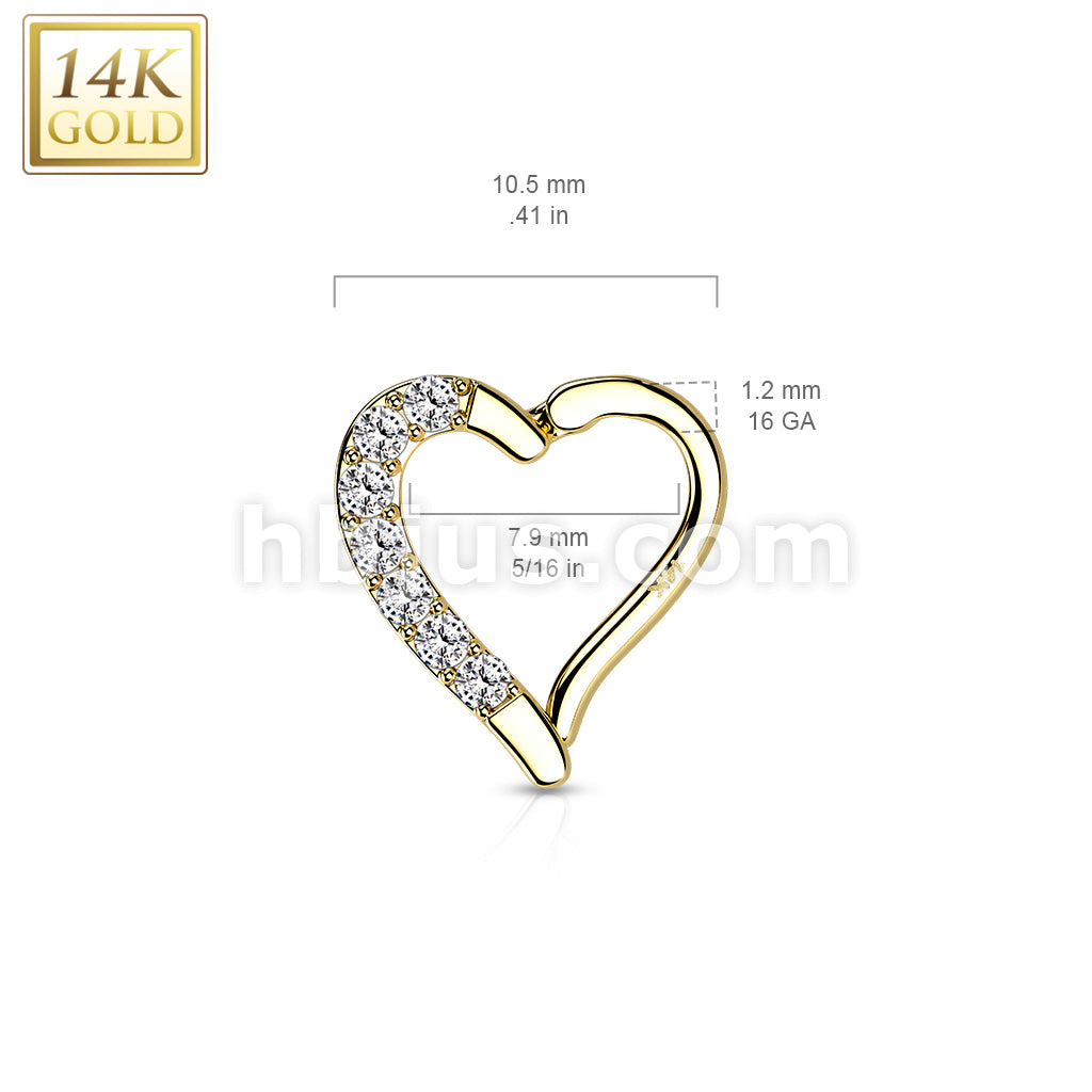 14KT  Gold 14K Gold CZ Paved Heart Hinge Hoops - Image 7