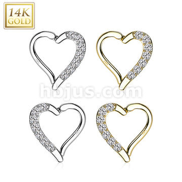 14K Gold CZ Paved Heart Hinge Hoops - Image 8