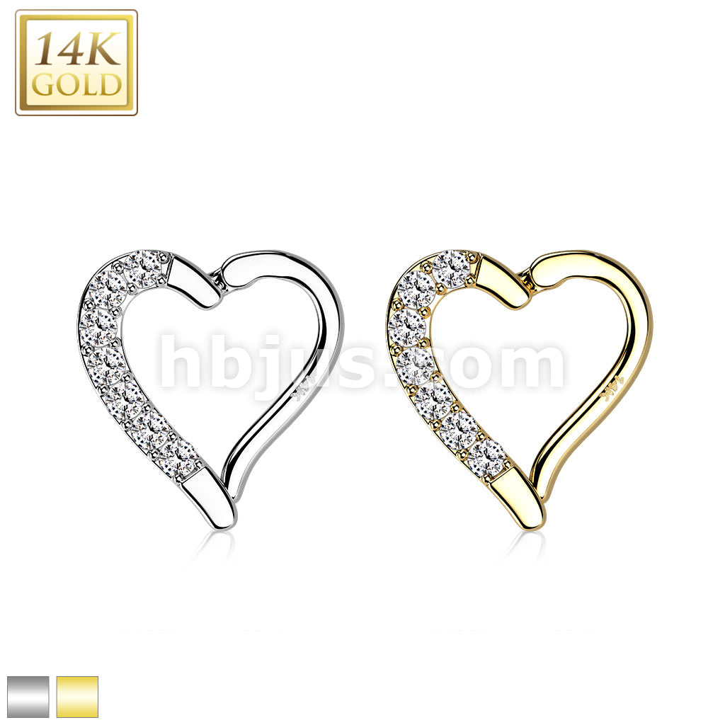 14KT  Gold 14K Gold CZ Paved Heart Hinge Hoops - Image 2