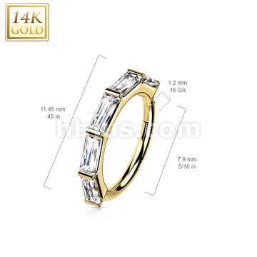 14K Gold Hinged Segment Hoop Ring Lined with Baguette CZ  - Image 5