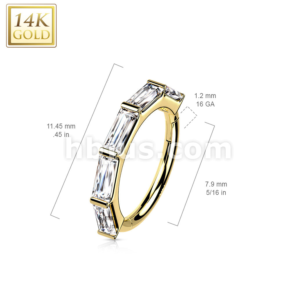14KT  Gold 14K Gold Hinged Segment Hoop Ring Lined with Baguette CZ - Image 5