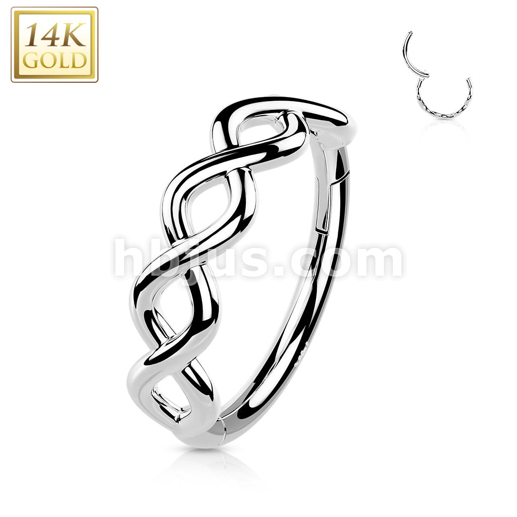 14KT  Gold 14K Gold Hinged Segment Hoop Ring with Side Facing Infinity... - Image 3