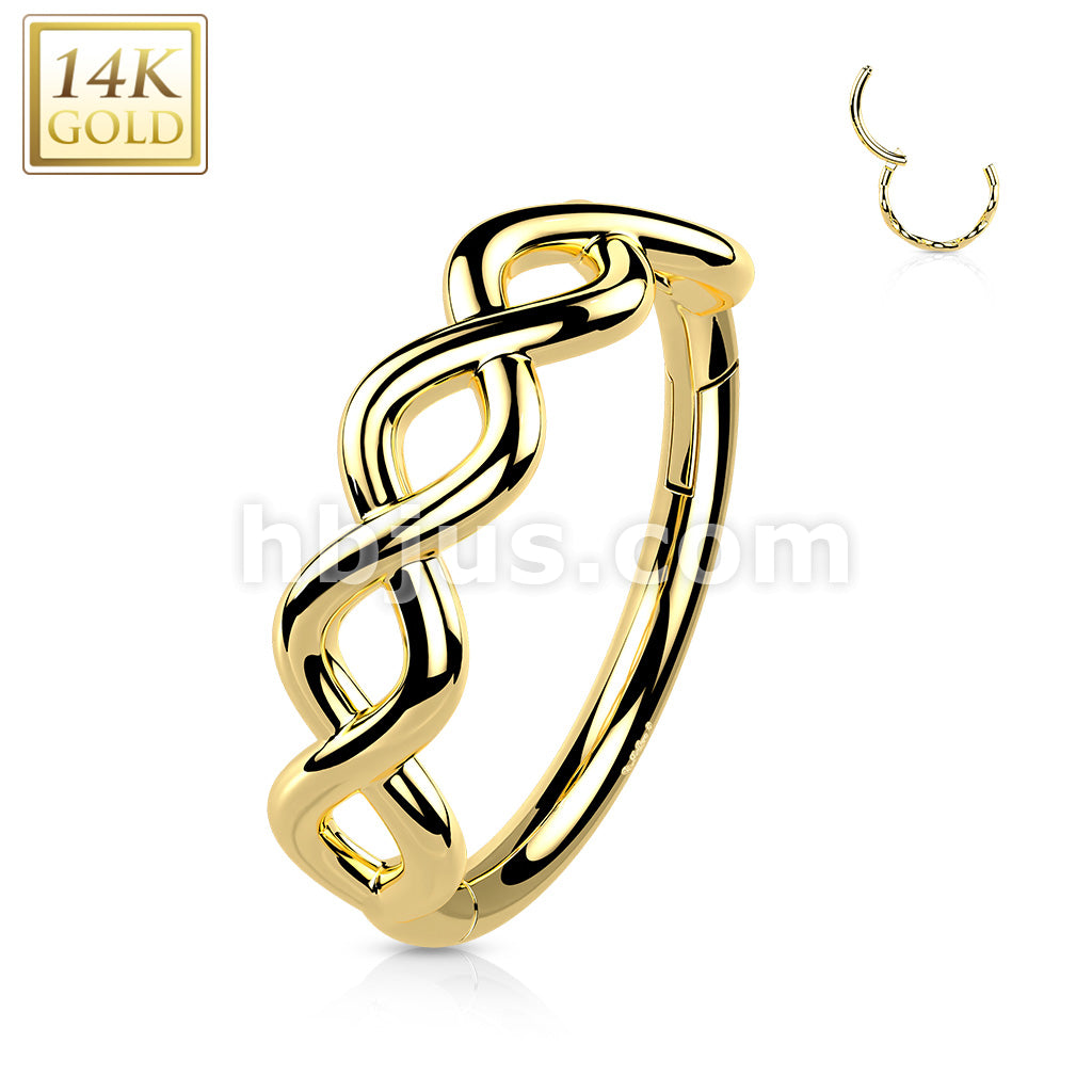 14K Gold Hinged Segment Hoop Ring with Side Facing Infinity Twist - Image 4