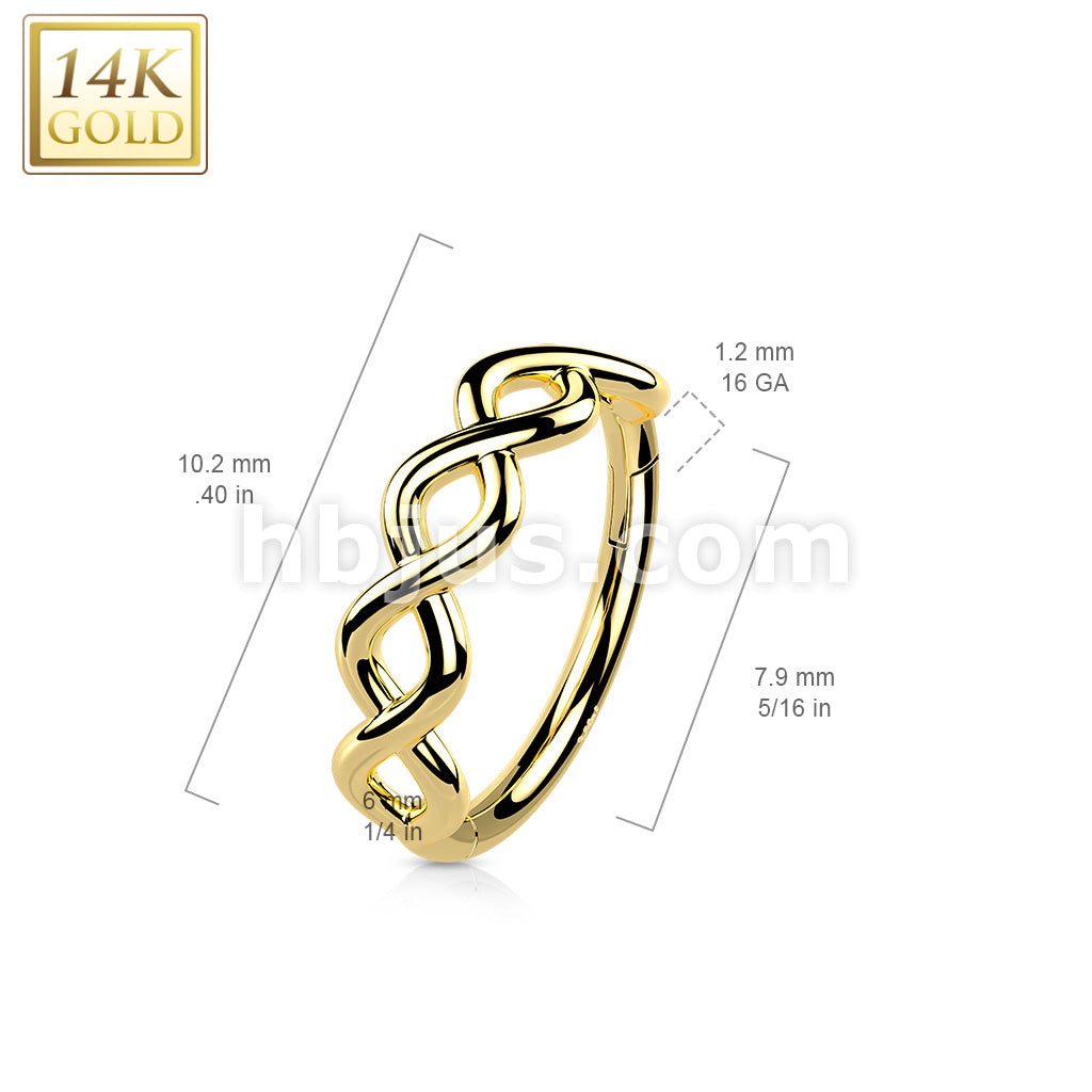 14K Gold Hinged Segment Hoop Ring with Side Facing Infinity Twist - Image 5