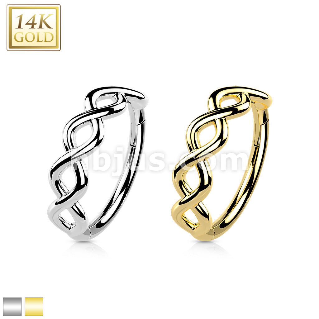 14KT  Gold 14K Gold Hinged Segment Hoop Ring with Side Facing Infinity... - Image 2