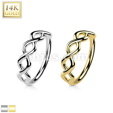 14KT  Gold 14K Gold Hinged Segment Hoop Ring with Side Facing Infinity... - Image 2
