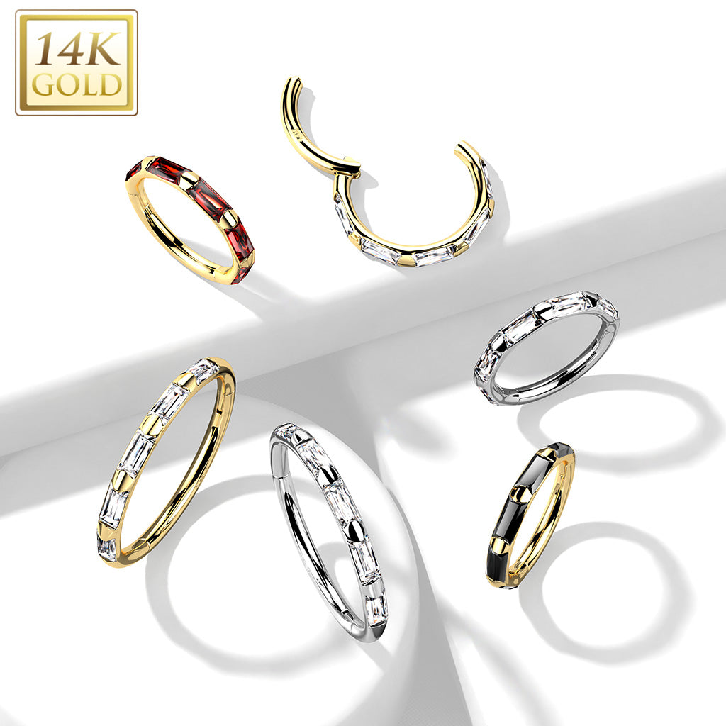 14KT Gold 14K Gold Hinged Segment Hoop Rings with Outward Facing...